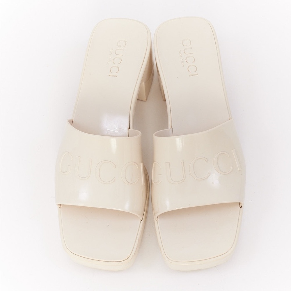 Gucci White Logo Platform Sandals Shoes - Picture 4 of 5